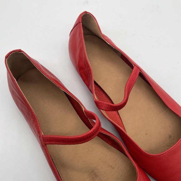 Madewell Shoes Greta Womens Size 8 Red Leather Square Toe Flats Mary Jane Ballet - Picture 6 of 14
